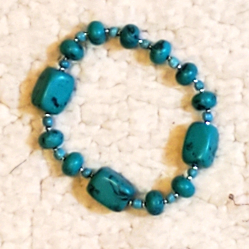 Vintage TURQUOISE Bracelet Adjustable Unisex Blue Black Jewelry